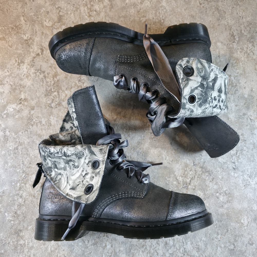 Dr Doc Martens Aimilita Aimilie Silver Glitter Skull Roses Triumph Womens 10